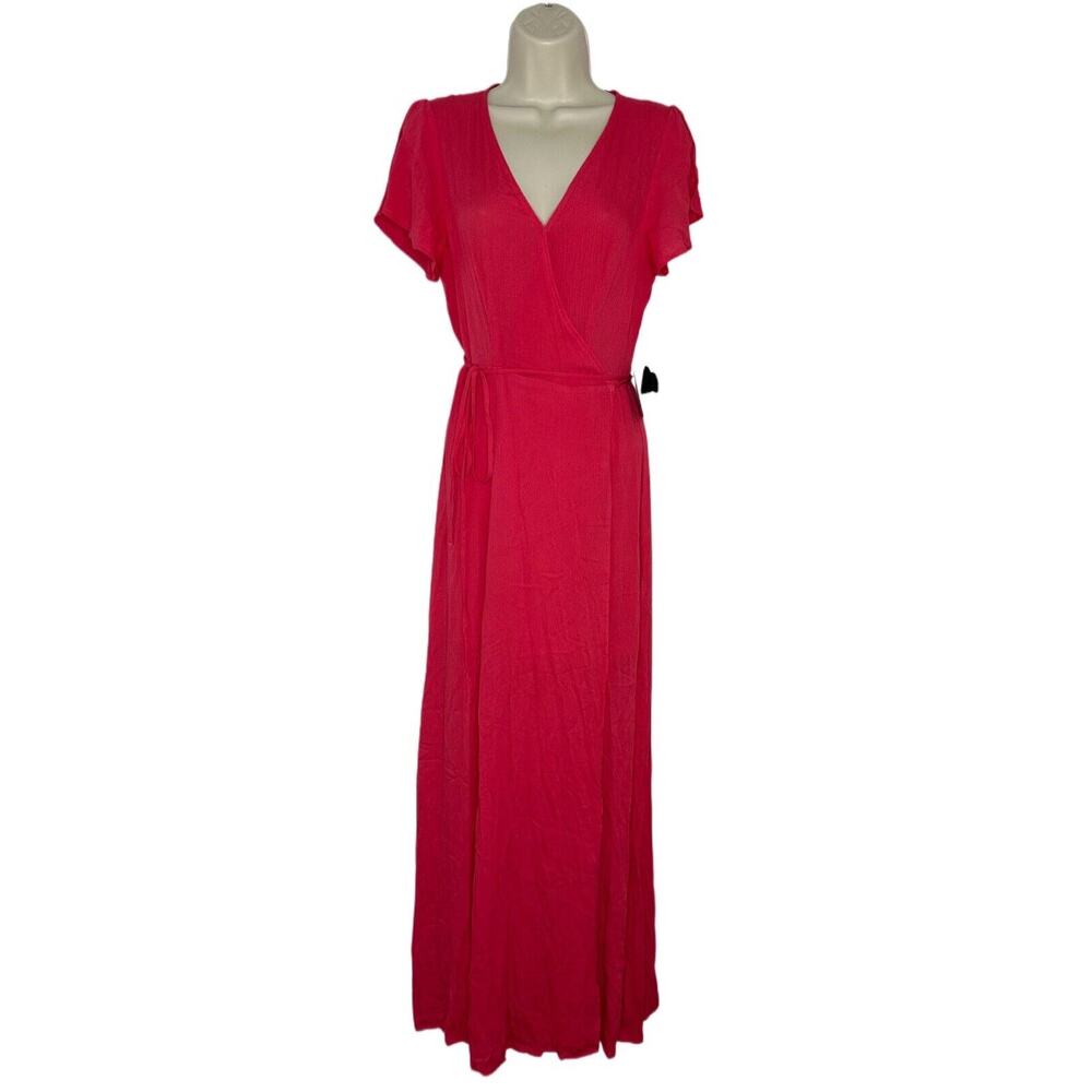 Lulus Women’s Pink Short Flutter Sleeve V Neck Maxi Wrap Dress Sz Small NWT